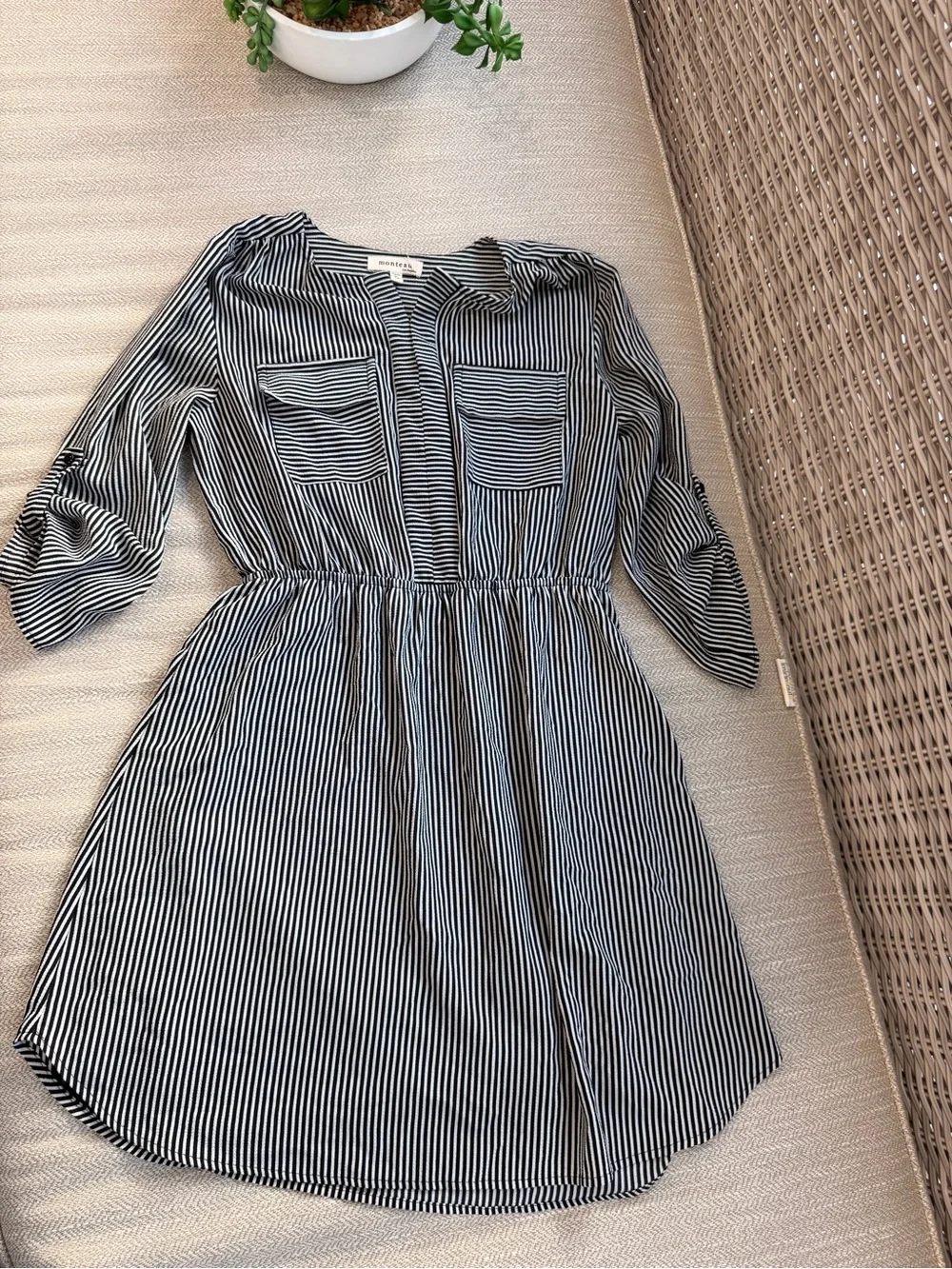 Monteau Black and White Striped Shirt Dress